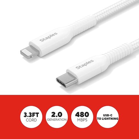 كابل شحن متوافق من لايتنينج إلى USB-C، 3.3 قدم، أبيض (ST62332) in Kuwait