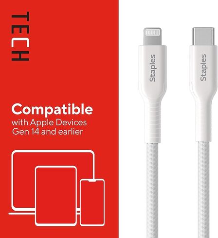 كابل شحن متوافق من لايتنينج إلى USB-C، 3.3 قدم، أبيض (ST62332) in Kuwait