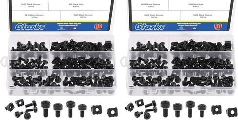 Glarks 80 مجموعة / 160 قطعة M5 M6 مجموعة صواميل ومسامير القفص، M5 x 16 مم، M5 x 20 مم، M6 x 16 مم، M6 x 20 مم فتحة مربعة، صواميل ومسامير تثبيت غسالات لرف الخادم والخزانة (أسود) in Kuwait