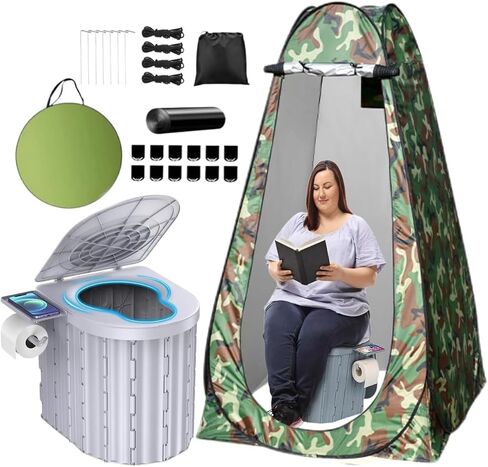 Portable Toilet for Camping with Pop-Up Privacy Tent, 14.5'' Portable Potty for Adults, Ultralight Foldable Camping Toilet, Compact for Hiking, RV Travel, Trucker, Fishing, Beach in Kuwait