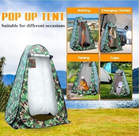 Portable Toilet for Camping with Pop-Up Privacy Tent, 14.5'' Portable Potty for Adults, Ultralight Foldable Camping Toilet, Compact for Hiking, RV Travel, Trucker, Fishing, Beach in Kuwait