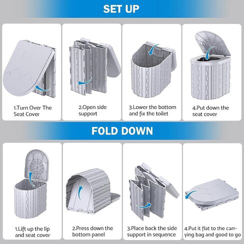 Portable Toilet for Camping with Pop-Up Privacy Tent, 14.5'' Portable Potty for Adults, Ultralight Foldable Camping Toilet, Compact for Hiking, RV Travel, Trucker, Fishing, Beach in Kuwait