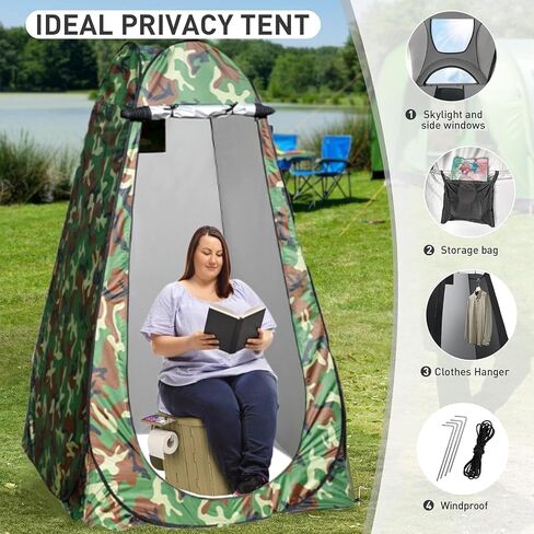 Portable Toilet for Camping with Pop-Up Privacy Tent, 14.5'' Portable Potty for Adults, Ultralight Foldable Camping Toilet, Compact for Hiking, RV Travel, Trucker, Fishing, Beach in Kuwait