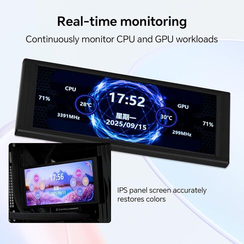 Thermalright Trofeo Vision LCD AIO Display 6.86" PC Monitor, USB Type-C Screen for Real-Time Hardware Monitoring, with Preset & DIY Themes for Gaming PC Case/CPU Cooler(Black) in Kuwait