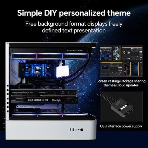 Thermalright Trofeo Vision LCD AIO Display 6.86" PC Monitor, USB Type-C Screen for Real-Time Hardware Monitoring, with Preset & DIY Themes for Gaming PC Case/CPU Cooler(Black) in Kuwait