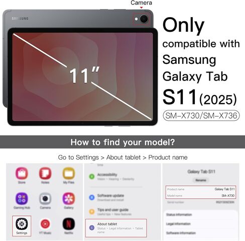 حافظة JETech دوارة لجهاز سامسونج جالاكسي تاب S11 مع حامل قلم S، غطاء حامل واقٍ يدور 360 درجة، ظهر شفاف، استيقاظ/غفو تلقائي (أسود) in Kuwait