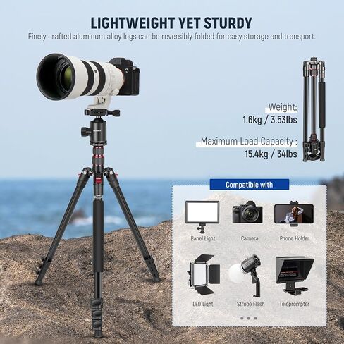 NEEWER 77 inch Camera Phone Tripod Monopod & Mini Camera Flash Light, Compact Aluminum Lightweight Travel Stand with Ball Head, 2 Axis Center Column, Arca Type QR Plate 34lb Max Load, Bag Included in Saudi Arabia