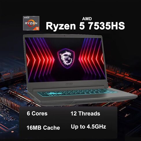 msi Thin A15 Gaming Laptop 15.6" FHD IPS 144Hz AMD 6 core Ryzen 5 7535HS 32GB RAM 2TB SSD GeForce RTX 4060 (Up to 233 AI Tops) Backlit Type-C Wi-Fi6E Win11Pro ICP Hub in Saudi Arabia
