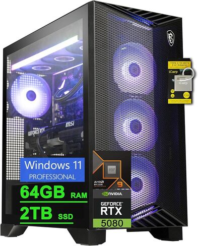 سطح المكتب للألعاب msi Aegis ZS2 AMD 12-core Zen 5 Ryzen 9 9900X (Beats i9-14900HX) 32 جيجابايت DDR5 1 تيرابايت SSD GeForce RTX 5080 DLSS4 360 مم مبرد سائل 850 وات 80+ ذهبي PSU يدعم HDD Win11 مع محور ICP in Saudi Arabia