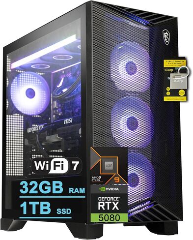 msi Aegis ZS2 Gaming Desktop AMD 12-core Zen 5 Ryzen 9 9900X (Beats i9-14900HX) 32GB DDR5 1TB SSD GeForce RTX 5080 DLSS4 360mm Liquid Cooler 850W 80+ Gold PSU Support HDD Win11 w/ICP Hub in Saudi Arabia