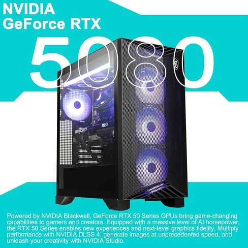 سطح المكتب للألعاب msi Aegis ZS2 AMD 12-core Zen 5 Ryzen 9 9900X (Beats i9-14900HX) 32 جيجابايت DDR5 1 تيرابايت SSD GeForce RTX 5080 DLSS4 360 مم مبرد سائل 850 وات 80+ ذهبي PSU يدعم HDD Win11 مع محور ICP in Saudi Arabia