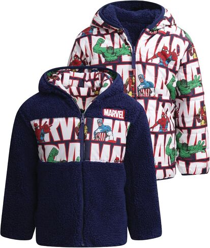 Marvel Spider-Man Boys Puffer Jacket - Reversible Quilted Puffer Coat with Sherpa Fleece Lining Jacket for Boys (Size: 2T-20) in Saudi Arabia