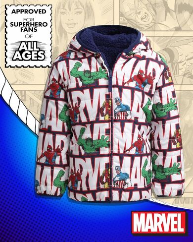 Marvel Spider-Man Boys Puffer Jacket - Reversible Quilted Puffer Coat with Sherpa Fleece Lining Jacket for Boys (Size: 2T-20) in Saudi Arabia