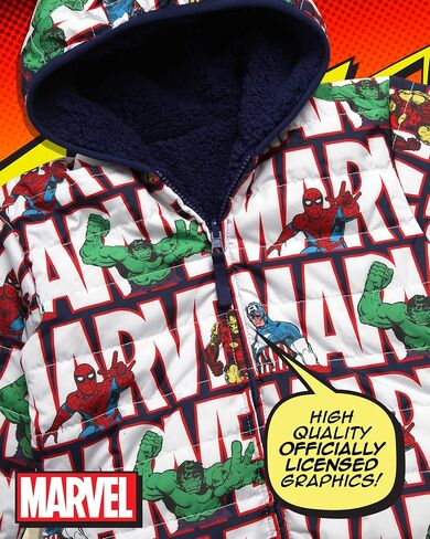 Marvel Spider-Man Boys Puffer Jacket - Reversible Quilted Puffer Coat with Sherpa Fleece Lining Jacket for Boys (Size: 2T-20) in Saudi Arabia