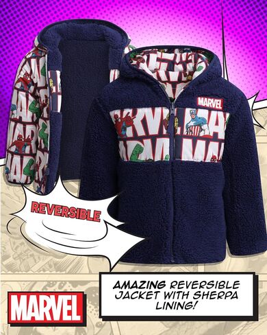 Marvel Spider-Man Boys Puffer Jacket - Reversible Quilted Puffer Coat with Sherpa Fleece Lining Jacket for Boys (Size: 2T-20) in Saudi Arabia