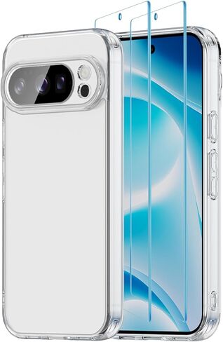 Case for Google Pixel 10 Pro 2025, with 2 Pack of Screen Protector Non-Yellowing Shockproof Bumper Protective Phone Case, Anti-Scratch Hard Acrylic Back (Clear) in Kuwait