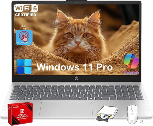 كمبيوتر محمول HP بشاشة لمس 15.6 بوصة للأعمال والطلاب، Intel الجيل الثالث عشر Core i3 (يصل إلى 4.5 جيجا هرتز)، شاشة لمس عالية الدقة، ذاكرة وصول عشوائي 32 جيجابايت، 1 تيرابايت SSD، مساعد AI، Win 11 Pro، مع ملحقات in Kuwait