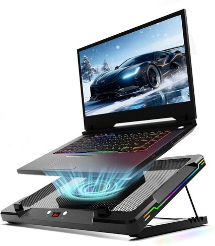 مبرد كمبيوتر محمول DEPGI متحرك RGB مع مروحة منزلقة مقاس 5.5 بوصة، وحامل تبريد مريح مع 8 أوضاع إضاءة لأجهزة الكمبيوتر المحمولة المخصصة للألعاب مقاس 14-17.3 بوصة in Kuwait