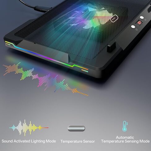 مبرد كمبيوتر محمول DEPGI متحرك RGB مع مروحة منزلقة مقاس 5.5 بوصة، وحامل تبريد مريح مع 8 أوضاع إضاءة لأجهزة الكمبيوتر المحمولة المخصصة للألعاب مقاس 14-17.3 بوصة in Kuwait