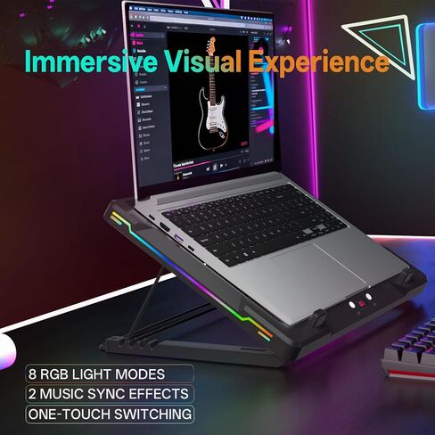 مبرد كمبيوتر محمول DEPGI متحرك RGB مع مروحة منزلقة مقاس 5.5 بوصة، وحامل تبريد مريح مع 8 أوضاع إضاءة لأجهزة الكمبيوتر المحمولة المخصصة للألعاب مقاس 14-17.3 بوصة in Kuwait