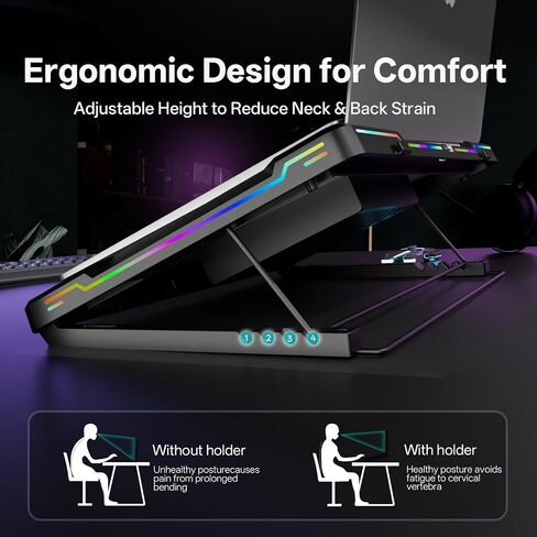 مبرد كمبيوتر محمول DEPGI متحرك RGB مع مروحة منزلقة مقاس 5.5 بوصة، وحامل تبريد مريح مع 8 أوضاع إضاءة لأجهزة الكمبيوتر المحمولة المخصصة للألعاب مقاس 14-17.3 بوصة in Kuwait
