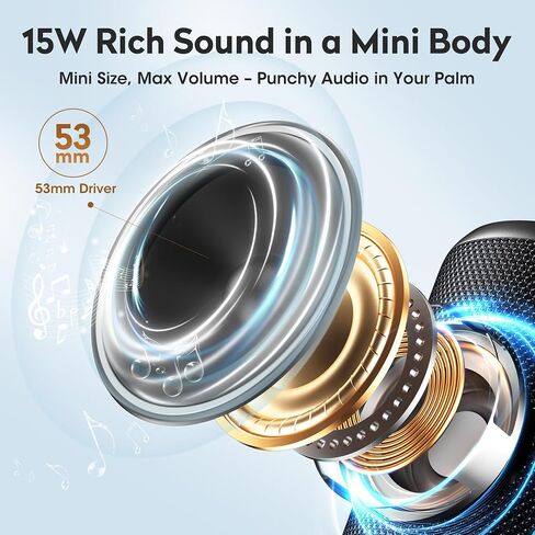 Portable Mini Wireless Bluetooth Speaker - IPX7 Waterproof Dustproof, 15W Loud Bass Stereo, 2600mAh Playtime, BT5.3 & TWS Light, for Outdoor/Shower/Home/Party, Stocking Stuffers in Saudi Arabia