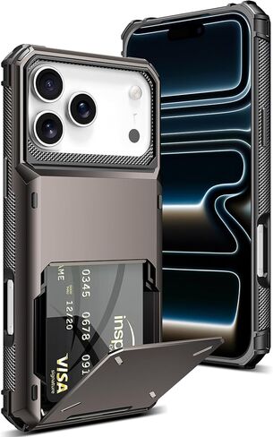 حافظة محفظة COOYA لهاتف iPhone 17 Pro Max مقاس 6.9 بوصة مصنوعة من المعدن، حامل بطاقات ائتمان 3-5، غطاء قلاب بفتحة، جيب خلفي، غطاء صلب واقٍ بطبقة مزدوجة + بطانة داخلية من مطاط TPU الناعم، درع ممتص للصدمات، غير قابل للانزلاق، للرجال والنساء in Kuwait