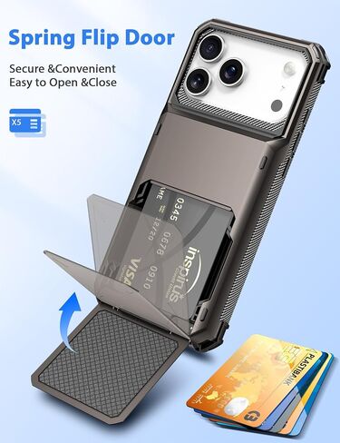 حافظة محفظة COOYA لهاتف iPhone 17 Pro Max مقاس 6.9 بوصة مصنوعة من المعدن، حامل بطاقات ائتمان 3-5، غطاء قلاب بفتحة، جيب خلفي، غطاء صلب واقٍ بطبقة مزدوجة + بطانة داخلية من مطاط TPU الناعم، درع ممتص للصدمات، غير قابل للانزلاق، للرجال والنساء in Kuwait
