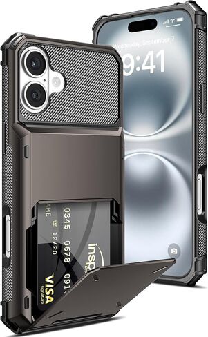 حافظة محفظة COOYA لهاتف iPhone 17 Pro Max مقاس 6.9 بوصة مصنوعة من المعدن، حامل بطاقات ائتمان 3-5، غطاء قلاب بفتحة، جيب خلفي، غطاء صلب واقٍ بطبقة مزدوجة + بطانة داخلية من مطاط TPU الناعم، درع ممتص للصدمات، غير قابل للانزلاق، للرجال والنساء in Kuwait