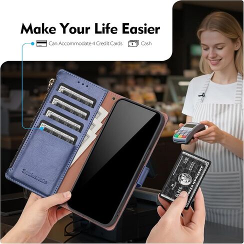 متوافق مع حافظة محفظة Samsung Galaxy A16 5G مع حامل بطاقة RFID وسحاب بوكيت من جلد البولي يوريثان، حافظة هاتف قابلة للطي وغطاء واقٍ وحزام المعصم وفتحات لبطاقات الائتمان للرجال والنساء، أحمر خمري in Kuwait