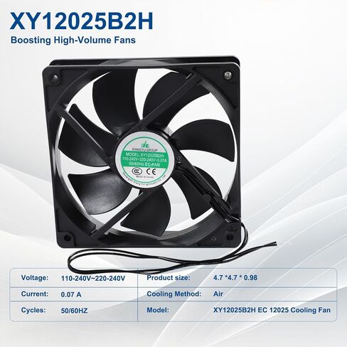 XY12025B2H EC 12025 Cooling Fan, XY-12025B2H 110-240V~220-240V 0.07A Boosting High Air Volume Cabinet Case Fan Replacement Parts, 50/60Hz, Size: 120×120×25mm (1) in Kuwait