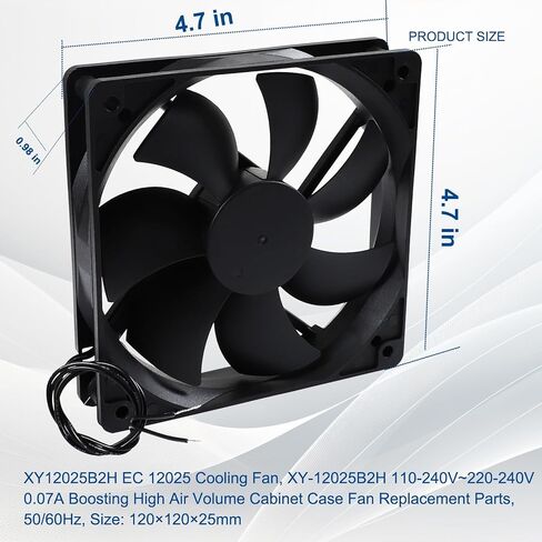 XY12025B2H EC 12025 Cooling Fan, XY-12025B2H 110-240V~220-240V 0.07A Boosting High Air Volume Cabinet Case Fan Replacement Parts, 50/60Hz, Size: 120×120×25mm (1) in Kuwait