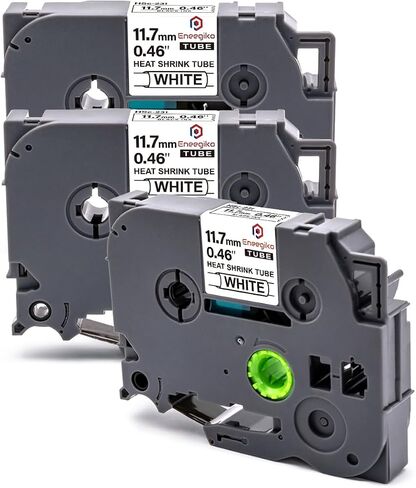 3 عبوات من أنبوب الانكماش الحراري متوافق مع شريط ملصقات الانكماش الحراري Brother P-Touch HSe-231 HSe231 HS-231 HS231 11.7 مم 0.46 بوصة، شريط ملصقات HSe يستخدم في PT-E300 PT-D400 PT-E500 PT-D600، أسود على أبيض in Kuwait