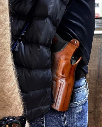 Premium Leather OWB Paddle Holster for Revolver with Thumb Break Fits, Rugerr GP-100 357 Magnum 4.20'' Barrel, Brown Color #1033# in Kuwait