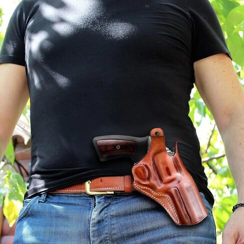 Premium Leather OWB Paddle Holster for Revolver with Thumb Break Fits, Rugerr GP-100 357 Magnum 4.20'' Barrel, Brown Color #1033# in Kuwait