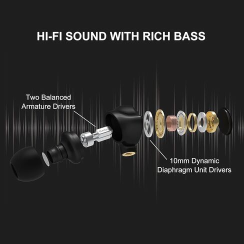 سماعات رأس BASN Metalen داخل الأذن، 4 سائقين موسيقيين عازلة للضوضاء IEMs مع باس عميق، كابلين MMCX قابلين للفصل مع حافظة للمغنيين والطبولين والعازفين (أسود مطفي) in Kuwait