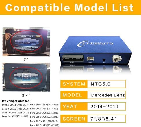Wireless Carplay Retrofit Kit Decoder for Mercedes Benz NTG5.0 Class A/B/C/E/GLA/GLC/GLE/CLA/CLS/SL/SLC/S Coupe E, Support Wireless Android Auto, YouTube,Mirrorlink, Reverse Camera in Kuwait