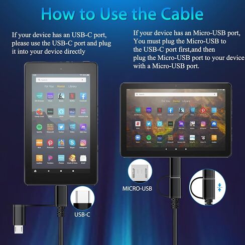 Fast Charger for Amazon Fire Tablet,Micro USB Cable USB C Charging Cord for Kindle Paperwhite,All Generation Fire HD 10 8 7 Plus,Max 11,Kids Pro,Edition Voyage Touch E-Readers,Type C (1, Black, 6ft) in Saudi Arabia
