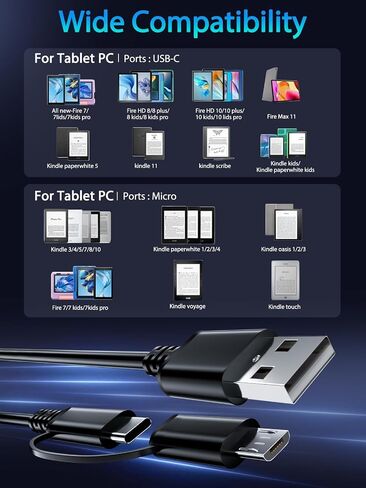 Fast Charger for Amazon Fire Tablet,Micro USB Cable USB C Charging Cord for Kindle Paperwhite,All Generation Fire HD 10 8 7 Plus,Max 11,Kids Pro,Edition Voyage Touch E-Readers,Type C (1, Black, 6ft) in Saudi Arabia