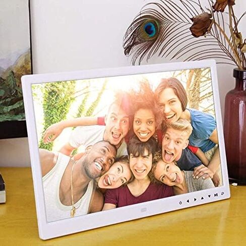 1280x800 high-Definition Digital Photo Frame, Supports Photos, Videos, MP3s, calendars, Alarm Clocks, USB and SD Card Connections, White. in Saudi Arabia