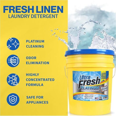 Ultra Fresh Platinum Fresh Breeze HE Liquid Laundry Detergent with Odor Eliminators, Concentrated, Up to 640 Loads. 5 Gallons (640 oz) in Kuwait