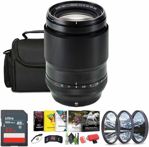FUJIFILM XF 90mm f/2 R LM WR Lens Bundle with Soft Lens Case + 32GB Memory Card + 62mm 3 Piece High Resolution Filter Kit + Cap Keeper + More in Saudi Arabia