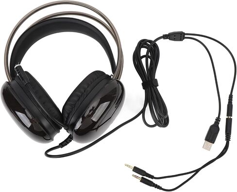 Eujgoov Over Ear Gaming Headset RGB Rainbow Lighting Wired Headphones for PC Computer Laptop for Home Office Online (Black) in Saudi Arabia