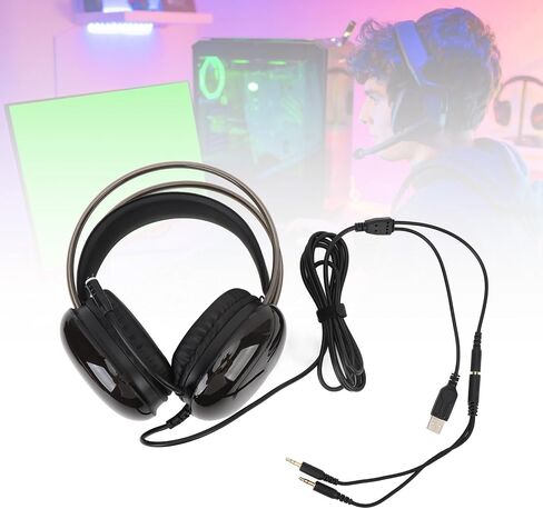Eujgoov Over Ear Gaming Headset RGB Rainbow Lighting Wired Headphones for PC Computer Laptop for Home Office Online (Black) in Saudi Arabia