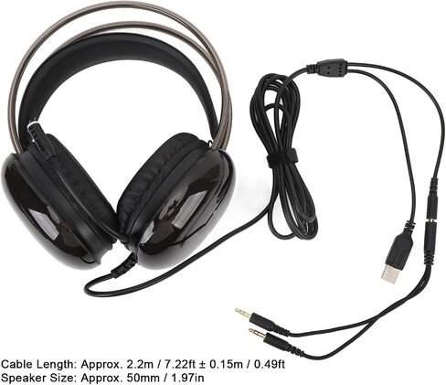 Eujgoov Over Ear Gaming Headset RGB Rainbow Lighting Wired Headphones for PC Computer Laptop for Home Office Online (Black) in Saudi Arabia
