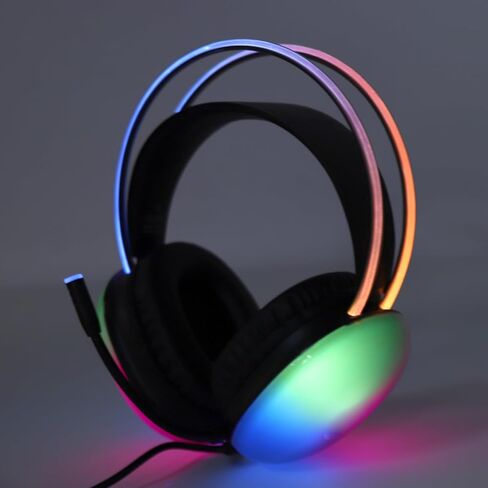Eujgoov Over Ear Gaming Headset RGB Rainbow Lighting Wired Headphones for PC Computer Laptop for Home Office Online (Black) in Saudi Arabia