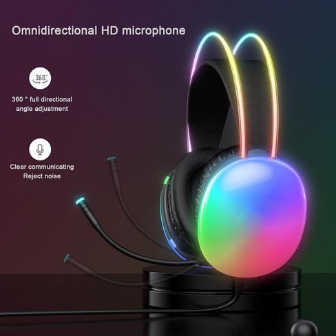 Eujgoov Over Ear Gaming Headset RGB Rainbow Lighting Wired Headphones for PC Computer Laptop for Home Office Online (Black) in Saudi Arabia
