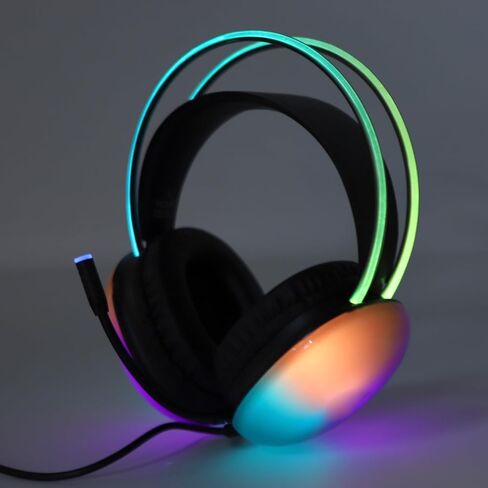 Eujgoov Over Ear Gaming Headset RGB Rainbow Lighting Wired Headphones for PC Computer Laptop for Home Office Online (Black) in Saudi Arabia