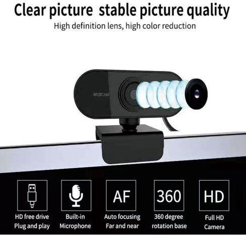 Shcngqio 1080P HD Webcam with Microphone, Noise Cancellation, Privacy Cover, Wide-Angle Lens, Auto Light Correction, Plug & Play USB Webcam for Laptop, Desktop, PC, Mac, Zoom, Skype, Streaming (Black) in Saudi Arabia