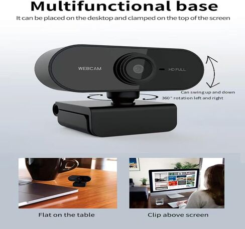 Shcngqio 1080P HD Webcam with Microphone, Noise Cancellation, Privacy Cover, Wide-Angle Lens, Auto Light Correction, Plug & Play USB Webcam for Laptop, Desktop, PC, Mac, Zoom, Skype, Streaming (Black) in Saudi Arabia